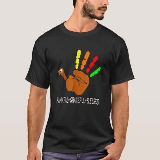 Thankful Grateful Blessed Heart Turkey Hand Thanks T-Shirt (Vorderseite)
