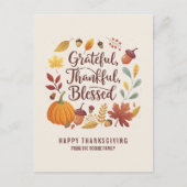 Thankful Grateful Blessed leaf Thanksgiving Fall Postkarte (Vorderseite)