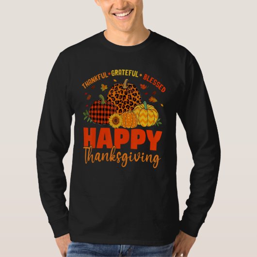 Thankful Grateful Blessed Leopard Plaid Pumpkin Th T-Shirt (Vorderseite)