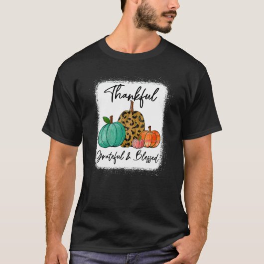 Thankful Grateful Blessed Leopard Pumpkin Fall Tha T-Shirt (Vorderseite)