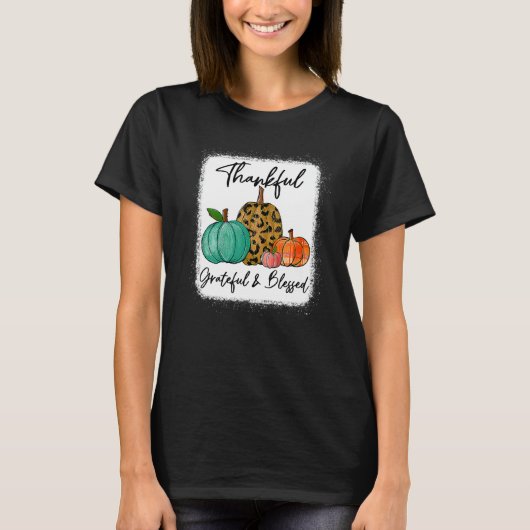 Thankful Grateful Blessed Leopard Pumpkin Fall Tha T-Shirt (Vorderseite)