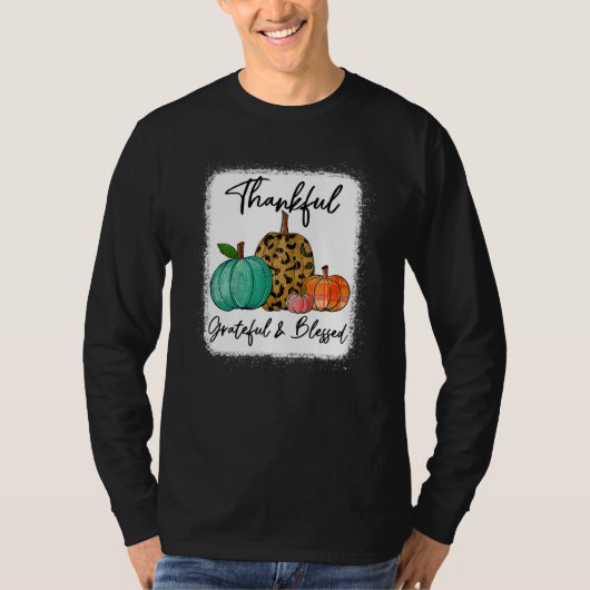 Thankful Grateful Blessed Leopard Pumpkin Fall Tha T-Shirt (Vorderseite)