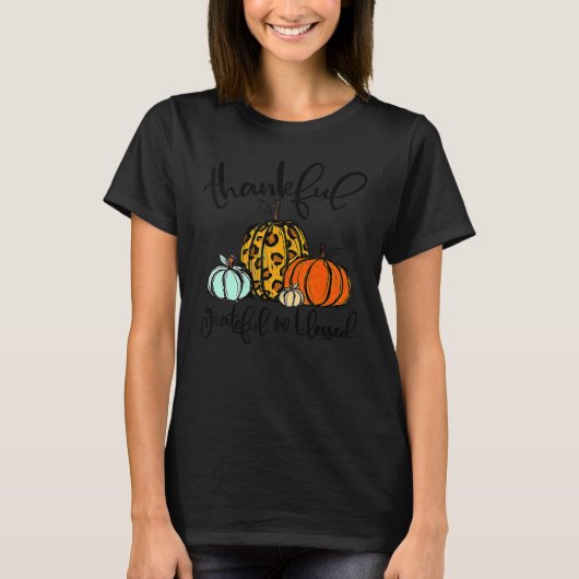 Thankful Grateful Blessed Leopard Pumpkins Thanksg T-Shirt (Vorderseite)