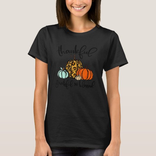 Thankful Grateful Blessed Leopard Pumpkins Thanksg T-Shirt (Vorderseite)