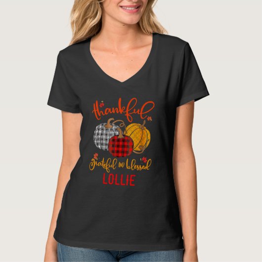 Thankful Grateful Blessed Lollie Autumn Fall Pumpk T-Shirt (Vorderseite)
