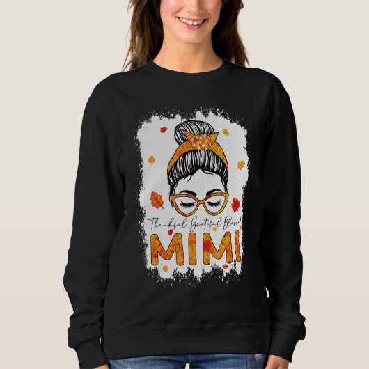 Thankful Grateful Blessed Mimi Pumpkins Messy Bun Sweatshirt (Vorderseite)