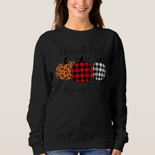 Thankful Grateful Blessed Plaid Leopard Pumpkin Th Sweatshirt (Vorderseite)