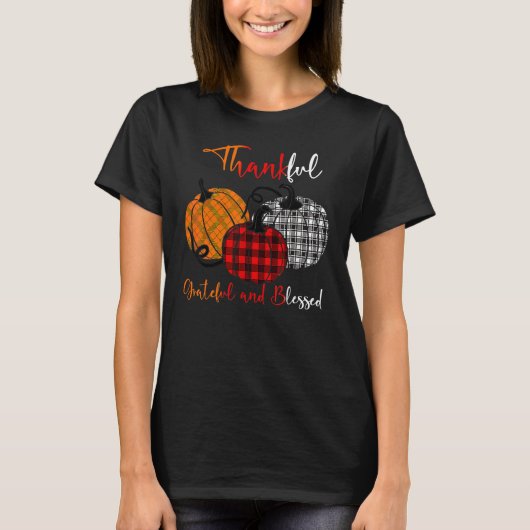 Thankful Grateful Blessed Plaid Pumpkin Thanksgivi T-Shirt (Vorderseite)