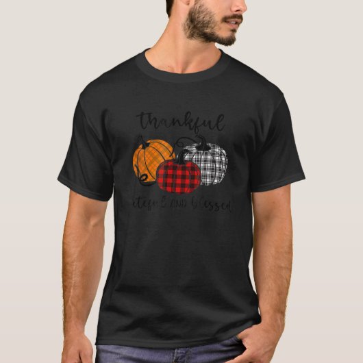 Thankful Grateful Blessed Plaid Thanksgiving Men W T-Shirt (Vorderseite)
