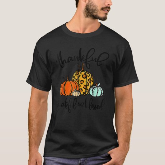 Thankful Grateful Blessed Pumpkin Leopard Plaid Th T-Shirt (Vorderseite)