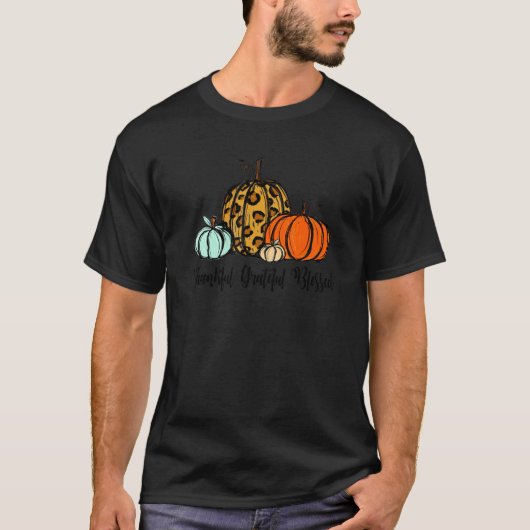 Thankful Grateful Blessed Pumpkin Leopard Plaid Th T-Shirt (Vorderseite)