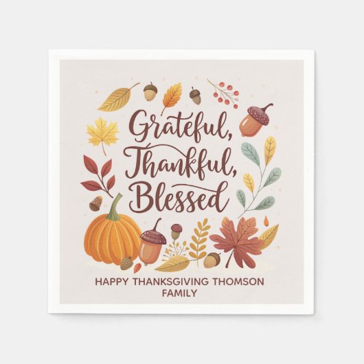Thankful Grateful Blessed Thanksgiving Fall Serviette (Vorderseite)