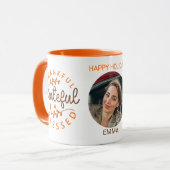 Thankful Grateful Blessed Thanksgiving Photo Tasse (Vorderseite Links)