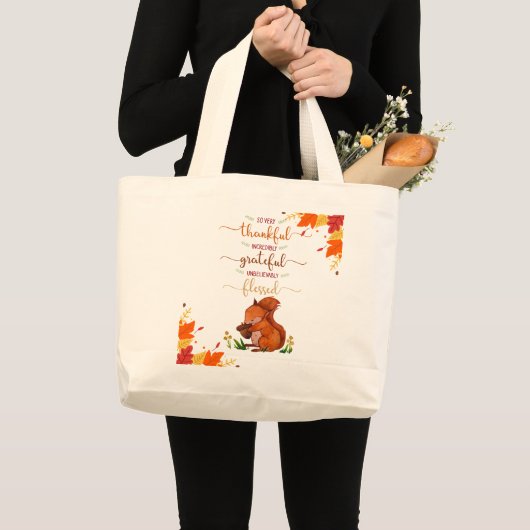 Thankful Grateful Cute Squirrel Fall Theme Tote Jumbo Stoffbeutel (Vorderseite (Produkt))
