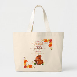 Thankful Grateful Cute Squirrel Fall Theme Tote Jumbo Stoffbeutel