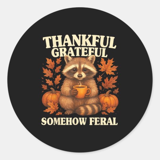 Thankful Grateful Somehow Feral Funny Raccoon Autu Runder Aufkleber (Vorderseite)
