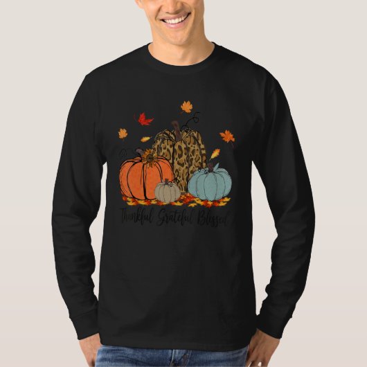 Thankful Greatful Blessed Leopard Pumpkin Thanksg T-Shirt (Vorderseite)