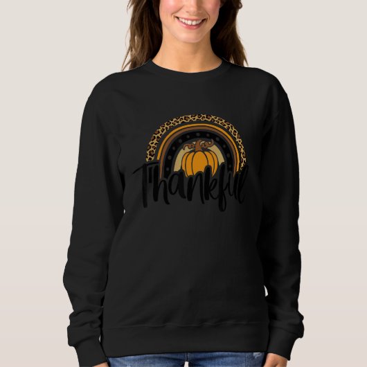 Thankful Leopard Rainbow Pumpkin Thanksgiving Boho Sweatshirt (Vorderseite)
