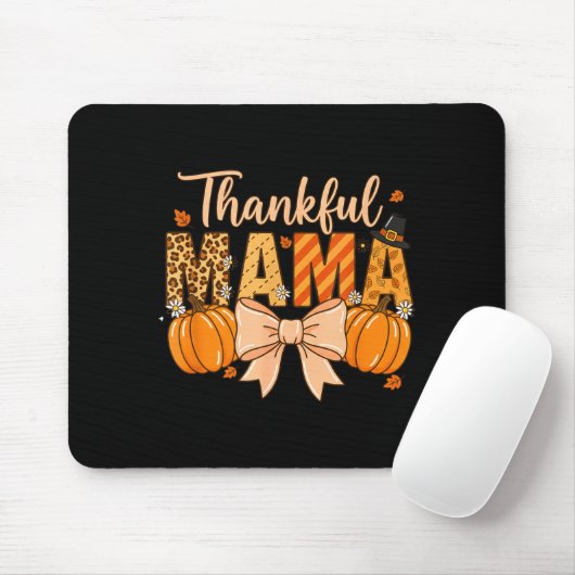 Thankful Mama Pumpkin Fall Coquette Bow Thanksgivi Mousepad (Mit Mouse)