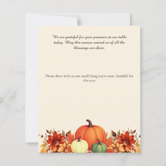 Thankful Message Thanksgiving Dinner Menu (Rückseite)