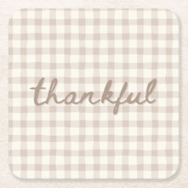 Thankful Neutral Tan Gingham  Rechteckiger Pappuntersetzer