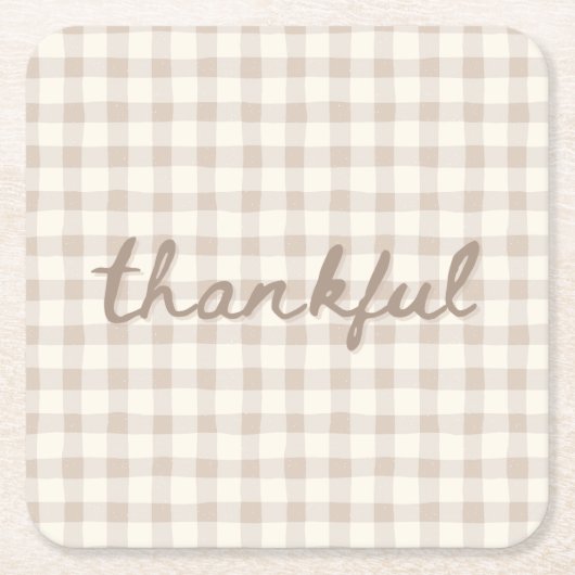 Thankful Neutral Tan Gingham  Rechteckiger Pappuntersetzer (Vorderseite)