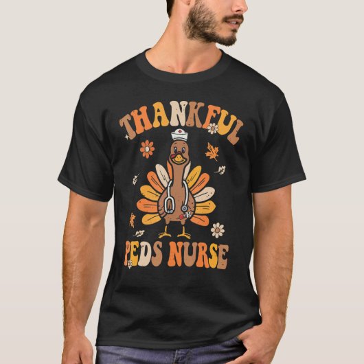 Thankful Peds Nurse Groovy Thanksgiving Turkey Ped T-Shirt (Vorderseite)