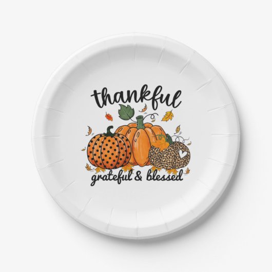 Thankful Pumpkin Grateful And Blessed Pappteller (Vorderseite)