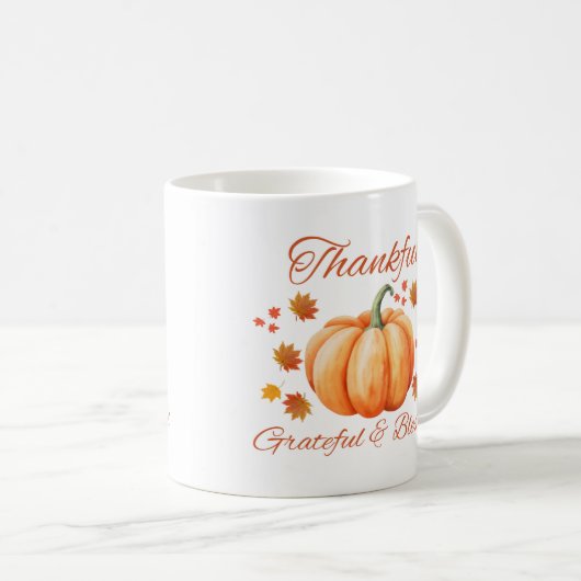 Thankful Pumpkin Grateful Blessed Fall Art Kaffeetasse (VorderseiteRechts)
