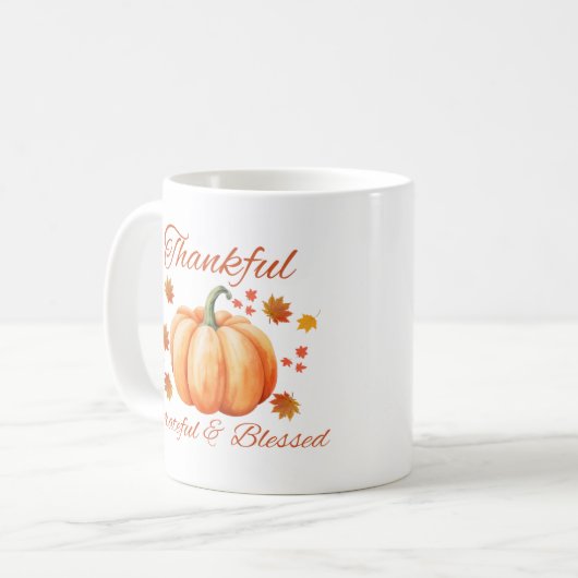 Thankful Pumpkin Grateful Blessed Fall Art Kaffeetasse (Vorderseite Links)