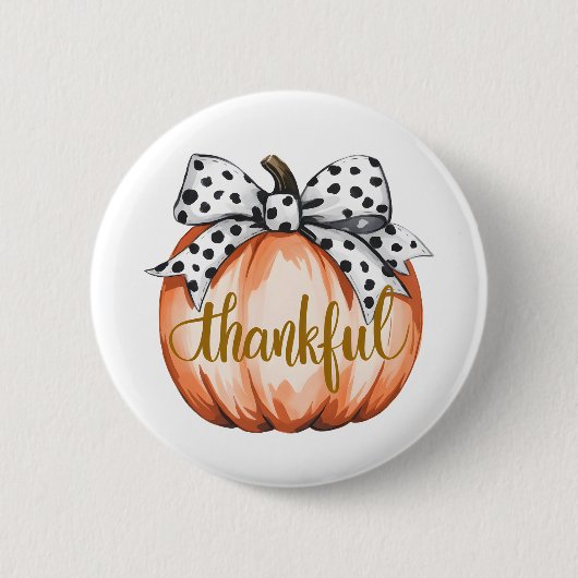 Thankful Pumpkin with Polka Dot Bow  Button (Vorderseite)