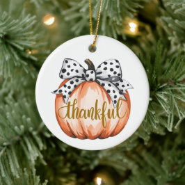 Thankful Pumpkin with Polka Dot Bow  Keramik Ornament