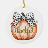 Thankful Pumpkin with Polka Dot Bow  Keramik Ornament (Vorne)