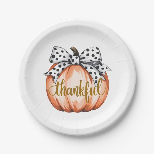 Thankful Pumpkin with Polka Dot Bow Pappteller (Vorderseite)