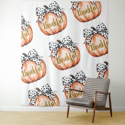 Thankful Pumpkin with Polka Dot Bow Wandteppich (Beispiel)