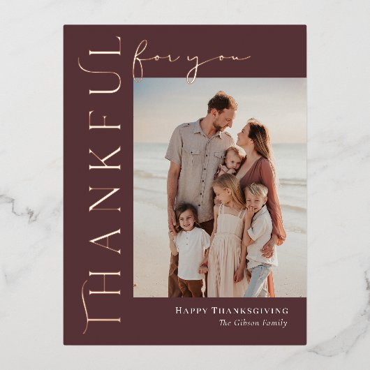 Thankful Side Foil Foto Erntedank Postkarte (Vorderseite)