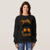 Thankful Teacher Leopard Messy Bun Autumn Thanksgi Sweatshirt (Vorne ganz)