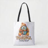 Thankful Teacher –Owl with Pumpkins & Plaid Tasche (Vorderseite)