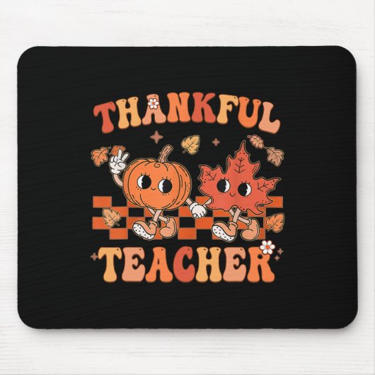 Thankful Teacher Retro Groovy Thanksgiving Fall Mousepad (Vorne)