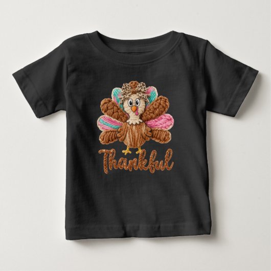 Thankful Turkey Design – Latch Hook Yarn Crochet S Baby T-shirt (Vorderseite)