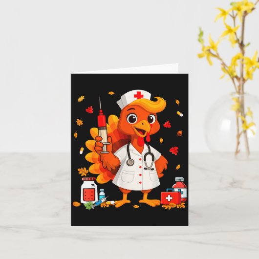 Thankful Turkey Funny Scrub Nurse Fall Thanksgivin Karte (Gelbe Blume)
