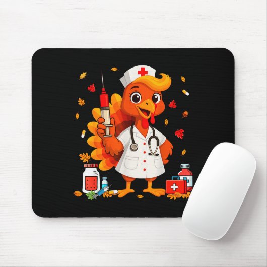 Thankful Turkey Funny Scrub Nurse Fall Thanksgivin Mousepad (Mit Mouse)