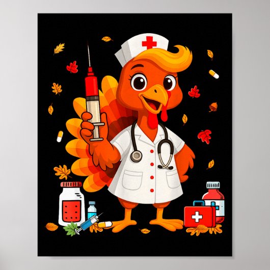 Thankful Turkey Funny Scrub Nurse Fall Thanksgivin Poster (Vorne)