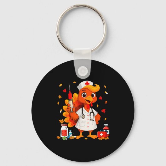 Thankful Turkey Funny Scrub Nurse Fall Thanksgivin Schlüsselanhänger (Vorderseite)