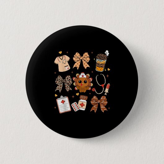Thankful Turkey Nurse Fall Stethoscope Coquette Th Button (Vorderseite)