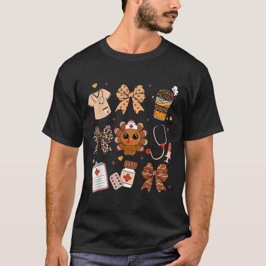 Thankful Turkey Nurse Fall Stethoscope Coquette Th T-Shirt (Vorderseite)