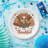Thankful Turkey with Autumn Patchwork Feathers Pappteller (Party)