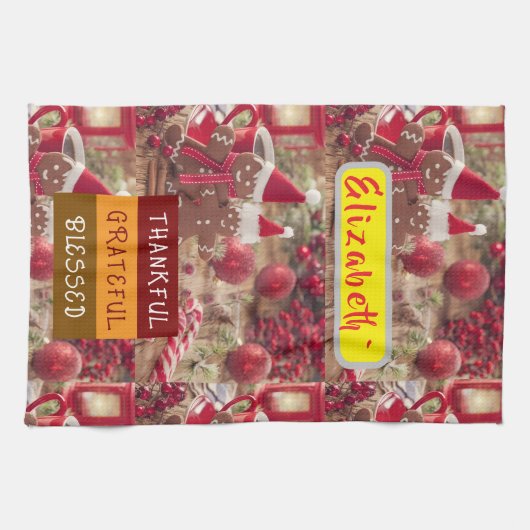 "Thankful & Twinkling: Personalized Holiday Cheer  Geschirrtuch (Horizontal)