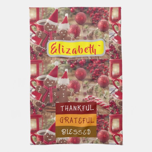 "Thankful & Twinkling: Personalized Holiday Cheer  Geschirrtuch (Vertikal)