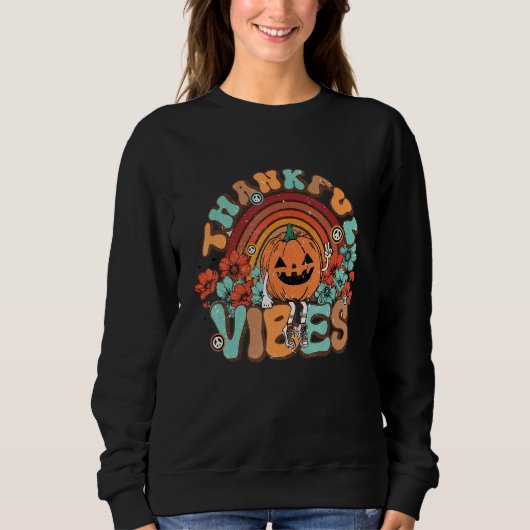 Thankful Vibes Pumpkin Autumn Fall Thanksgiving Gr Sweatshirt (Vorderseite)